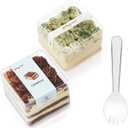 Plastic Square Dessert Cups Boxes with Lids and Sporks,packaging for baked,Cookie Tiramisu Containers for Fruit,Pudding,Mousse,Parfait Cups With Lids(20, 12oz 3.3 * 3.3 * 2.5in boxes+Sporks+Stickers) (Clear)