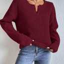 Womens Sweaters Casual Drop Shoulder Long Sleeve V Neck Pullover Tops Trendy Fall Fashion Clothes 2026 (Red, XXL)