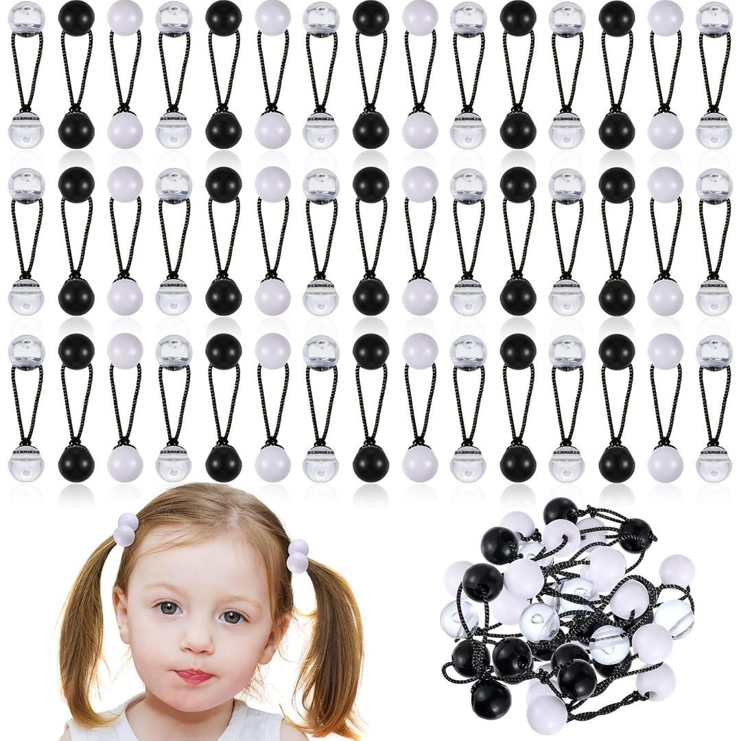 36 Pieces Hair Ties Balls Ponytail Holders Colorful Twin Bead Ponytail Balls 80s 90s Elastic Hair Accessories for Baby Kid(16 mm,Black, White, Clear)