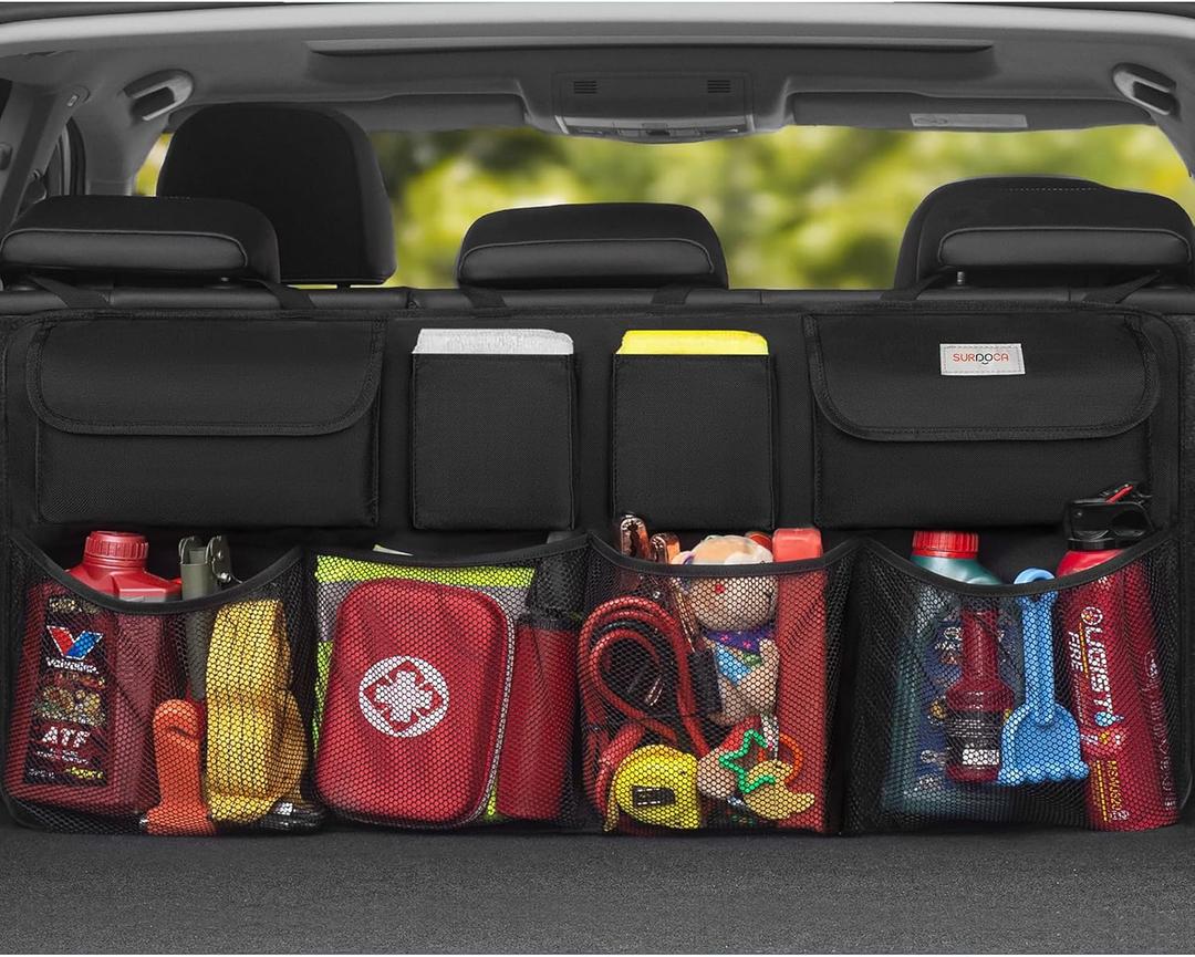 SURDOCA Hanging Trunk Organizer for SUV, [UPGRADED 7 Times] Car Organizers and Storage, Car Accessories Interior, Space Saving Expert (L-35.5x18.2in, Black)