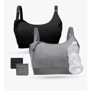 Momcozy Pumping Bra, Pumping Bra Hands Free All Day Wear Pumping & Nursing Bra in One Holding Breast Pump for Spectra, Medela, Size M