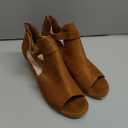 ZBYY Womens Peep Toe Ankle Booties Chunky Heels Cutout Back Zipper Sandals Suede Side Ankle Strap Dress Sandals (10, Brown)