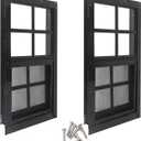 Yuzzy 12" x 18" Shed Windows with Tempered Glass and Fiberglass Screen, 2 Pack Small Sliding Windows for Shed, Chicken Coop, Playhouse, Household, Garage, Barns (Black)