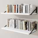 12" Deep Wall Shelves with Metal Brackets, 30" Wide, White Finish, 2pcs
