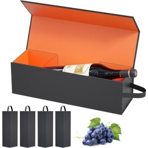 Wine Gift Boxes 12.8 x 3.8 x 3.8 in, Bottle Gifts Boxes For Liquor Presents, For Wines and Champagne, Magnetic Collapsible Gift Box Wine Bottle Gifts Packaging for Weddings, Anniversaries, Parties (Gold/5PCS)