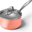 Nonstick Ceramic Saucepan 2.5 Qt,Sauce Pot with Strainer Lid,Two Side Spouts for Easy Pour with Ergonomic Handle,Non Toxic,PTFE &PFOA Free - Oven Safe Compatible with All Stovetops,Perracotta