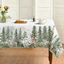 Horaldaily Spring Tablecloth 60140 Inch Rectangular, Green Spring Pine Tree Deer Rabbit Washable Seasonal Table Cover for Party Picnic Dinner Decor