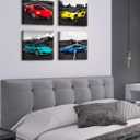 JiazuGo Car Pictures Posters Black and White Wall Decor Art for Teen Boys Room Mens Bedroom Office Canvas Framed Ready to Hang 12" W12" H4 PCS