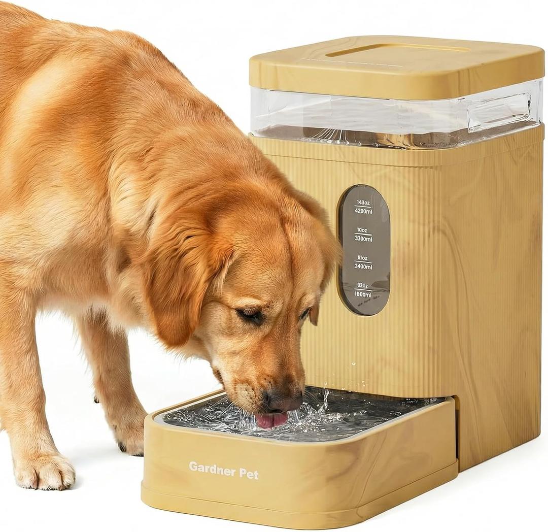 Gardner Pet 1.7 Gallon Automatic Dog Water Bowl Dispenser 6.5L Gravity Water Feeder with Stainless Steel Bowl & Maifan Stone Filter, BPA-Free for for Cats and Dogs (Brown, 1.7 Gallon)
