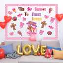 95Pcs Valentine's Day Sweet Candy Christian Bulletin Board Decoration Set Tis So Sweet to Trust in Jesus Valentine's Day Cutout Name Tags Faith Religious Wall Decor for Classroom Preschool Chalkboard