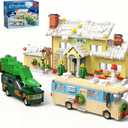 4 in 1 Snow Village,Pickup,Garage,RV Building Set Compatible with Lego,Xmas Decor Toys Gifts for Adults Girls Boys Ages 6+ (650 Pieces) (Multicolor)