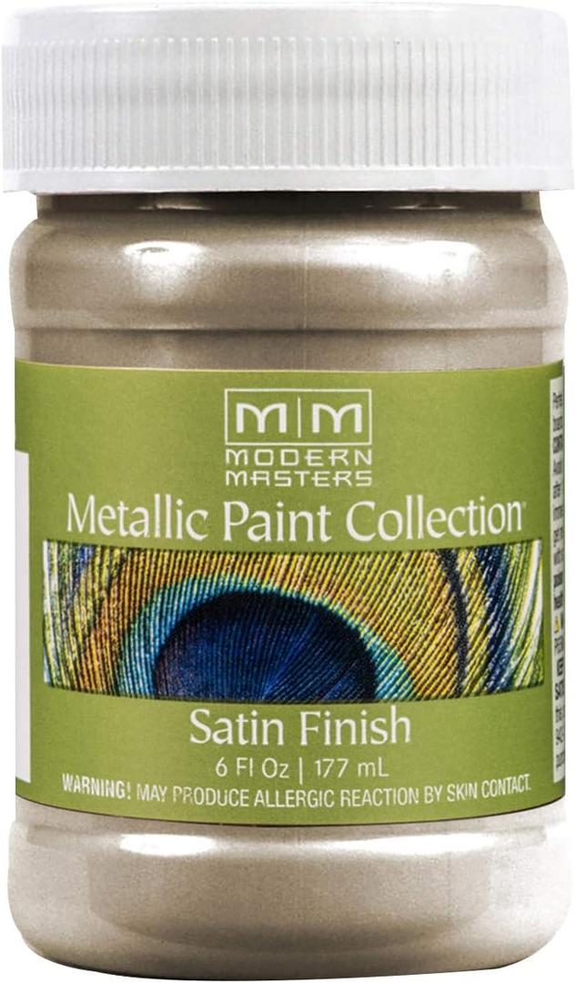 6 oz Modern Masters ME708 Nickel Metallic Paint Collection, Satin Water-Based Decorative Metallic Paint