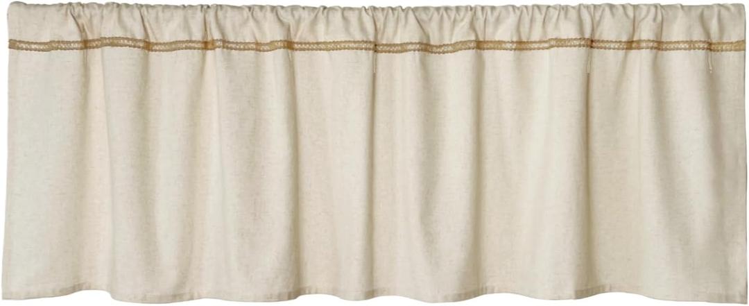 Cotton Linen Valance for Windows with Burlap Lace Trim Rustic Farmhouse 16 inch Kitchen Valance Rod Pocket Neutral Short Curtain Topper Window Treatment