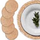 UNIGREEN Woven Placemats Set of 6, Round Rattan Placemats, Natural Hand-Woven Water Hyacinth Placemats, Farmhouse Weave Place Mats (Dia12' - Water Hyacinth)