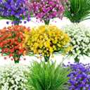 24 Bundles Artificial Flowers for Outdoors UV Resistant Fake Plastic Plants Faux Boston Fern Greenery Stems for Spring Summer Indoor Garden Patio Window Box Kitchen Home Decor, Mixedcolor