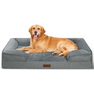 XL Orthopedic Dog Beds for Extra Large Dogs 44x32in, Waterproof Memory Foam Big Size Pet Bed with Sides, Comfort Thick Egg-Crate Foam, Dog Crate Pad & Couch Bed,Washable Cover & Non-Slip Bottom,Grey