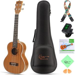 Hricane Concert Ukulele 23 inch UKS-2, 4 Strings Ukeleles For Beginners, Sapele Hawaiian Ukele with Ukulele Case and Ukele String Set