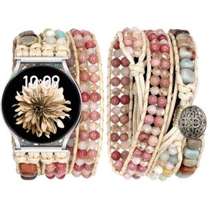 JR.DM Boho Beaded Handmade Braided Bracelet Band Women 20mm Compatible with Samsung Galaxy Watch 7/6/5/4/Active 2/4 Classic/6 Classic/5 Pro/FE 40mm 42mm 43mm 44mm 45mm 46mm 47mm (A3 Khaki Natural Stone (Only 20mm))