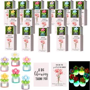 Wonderjune 36 Sets Employee Appreciation Gift Luminous Flowerpot Bulk Emotional Support Gift Box with Inspirational Card Mini Glowing Flower Pots Desk Pet for Valentine Coworkers Teacher