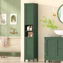 TEENFON 67" Tall Bathroom Cabinet with Adjustable Shelves and Doors, Narrow Bathroom Storage Cabinet for Small Space, Living Room, Entryway, Kitchen, Green, 11.8"d X 11.8"w X 66.9"h