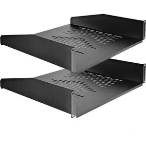 RIVECO 2U Server Rack Shelves for 19" Network Cabinet, Rack Mount Vented Cantilever Trays for Deep IT & Audio Equipment, 18" Depth, 2 PCS Black