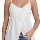 LYANER Women's Spaghetti Straps Sleeveless Split Front Smocked Y2k Babydoll Cami Tops (White, M)