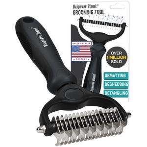 Maxpower Planet Hair Brush - Double Sided Shedding, Dematting Undercoat Rake for Dogs and Cats, Extra Wide Dog Grooming Brush, Reduce Shedding by 95%, Black (Large)