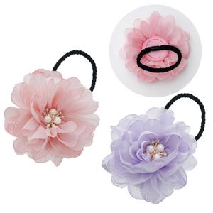 2 Pack Kids Hair Ties Holder for Airtag, Cute Flower Hidden Hair Elastic Band GPS Tracker Case for Girls (Pink Purple, Thick Hair)