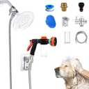 Dog Shower Attachment Water Hose Nozzle Sprayer Set with Metal 3-Way Shower Diverter & 6.6 Ft Long Hose for Bathroom Shower Arm Easy Indoor Outdoor Pet Pup Dog Washing Hose attachment (Silver)