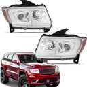 HECASA Pair Projector Headlights Compatible with 2011-2013 Jeep Grand Cherokee Headlamp w/LED Bar Tube DRL Clear Lens&Chrome Housing&Amber Reflector Compatible w/Factory Halogen Headlights Only