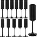 12 Pack Champagne Flutes, 6 OZ Plastic Glasses - Reusable, Elegant for Wedding Reception, Birthday, Toasting, Parties - Vintage Mimosa Stemware with Long Stem, Party Bar Supplies, Vibrant Black