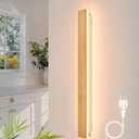 Modern Plug in Long Wall Sconce 23.6 LED Bamboo Wall Lights 18W Long Strip Indoor Wall Lamp 3000K with 6.5FT Plug in Cord and On/Off Switch on The Cord for Living Room Hallway Stairwell (Wood)