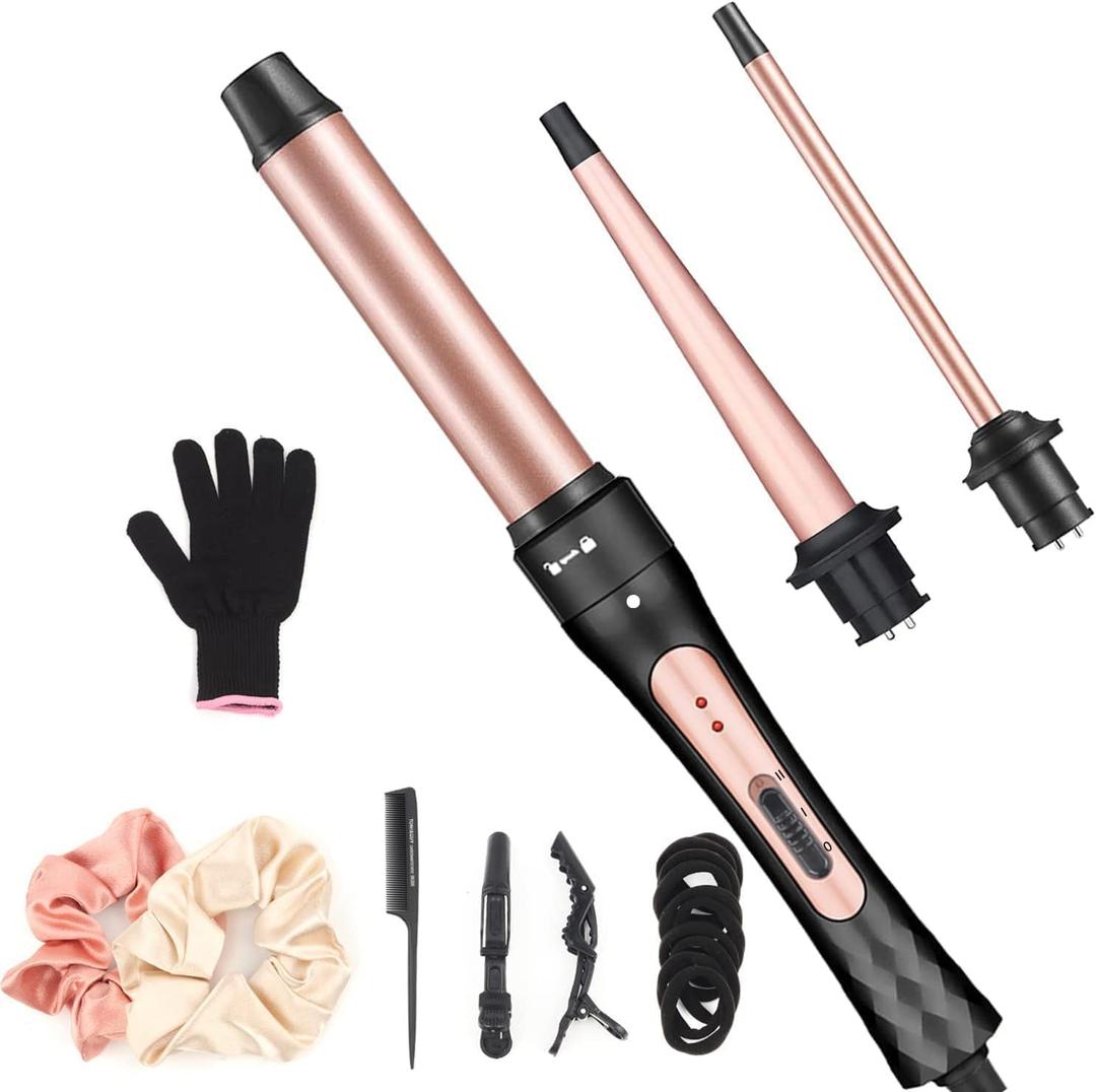 Curling Iron Wand Set, Curling Wand 3 in 1 Hair Curling Wands Interchangeable Ceramic 0.35-1.25 inch Barrel Hair Curler, with Heat Resistant Glove Curling Iron Wand Set, Curling Wand 3 in 1 Hair Curling Wands Interchangeable Ceramic 0.35-1.25 inch Barrel Hair Curler, with Heat Resistant Glove