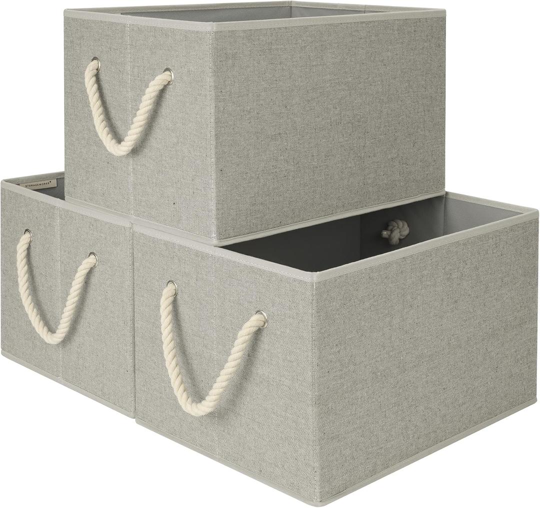 StorageWorks Fabric Storage Bins for Shelves, Storage Baskets for Closet Organization, Organizer Bins for Clothes Storage, Gray, Extra Large, 3-Pack