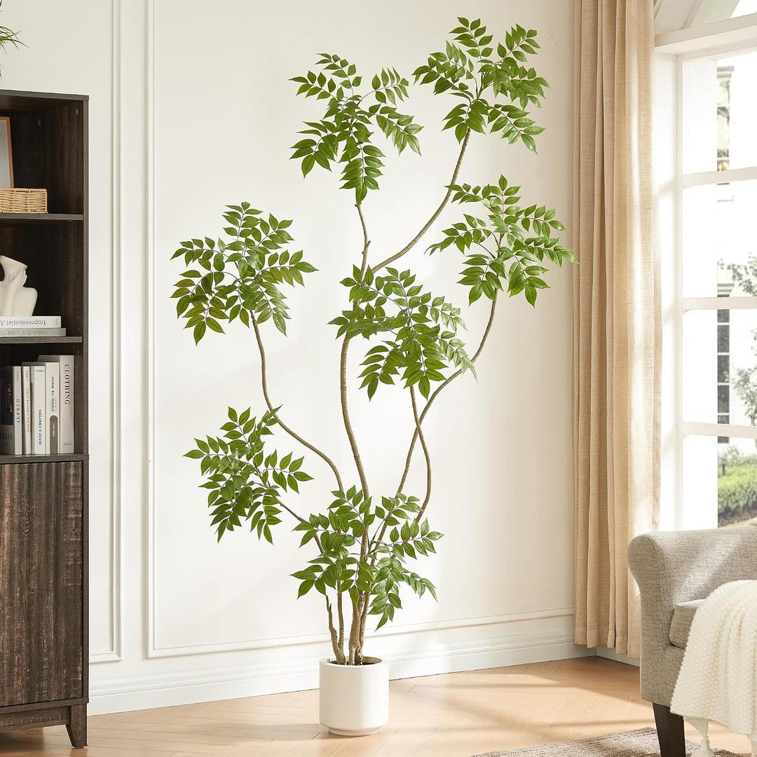 FloraFairy 6.5FT Artificial Sumac Tree with White Pot, Tall Faux Plants Indoor, Large Fake Tree with Nearly Natural Silk Plant (Real Touch), for Home, Office, Living Room, Patio, Lobby Decor