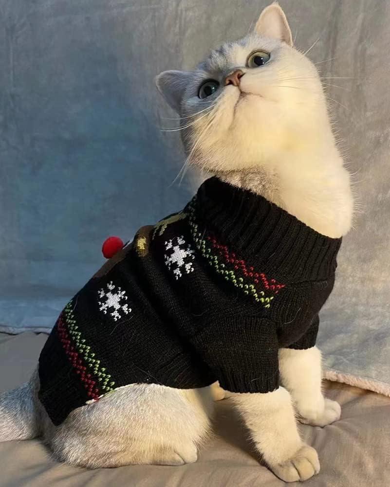 Cat Sweater Christmas Santa Claus Pet Cat Winter Knitwear Warm Clothes (Medium, 3-Elk)