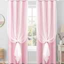 100% Blackout Curtains with Sheer Overlay, 2 Panels Thermal Insulated Double Layer Grommet Drapes for Girls Bedroom Living Room Darkening Apartment Windows Decor, 52" W x 84" L, Pink