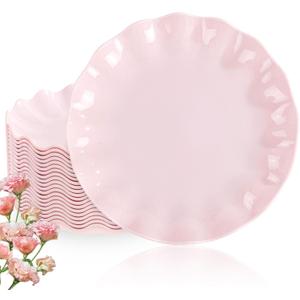 LIYH 20 Pcs 10 Inch Pink Scalloped Plastic Plates Reusable - Unbreakable Plastic Plates for Weddings Party Outdoor Picnics Dishwasher Safe BPA Free (20Guests) Easter Plate