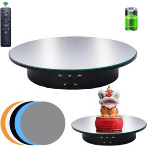 JAYEGT Motorized Rotating Display Stand, 7.87inch /17.6lbs Load, 360 Degree Electric Rotating Turntable for Photography ProductsJewelrywith 5 Colors Backgrounds , Mirror Cover (Black/Remote Control)