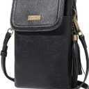 AnsTOP Small Crossbody Bag for Women,Minimalist Designer Vegan Leather Phone Purse with Tassel,Handheld & Adjustable Shoulder Strap for Daily Use Black