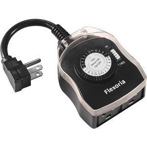 Outdoor Timer Outlet Waterproof, 24 Hour Mechanical Plug in Light Timer, 2 Grounded Outlets for Christmas Lights, 15A 1/2 HP, ETL Listed (1 Pack)