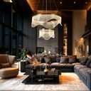 Round Pendant Light, Modern LED Chandelier with Gold Frame and Starry Acrylic Shade, Dimmable Ceiling Light Fixture for Kitchen Island, Living Room, Bedroom