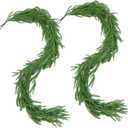Hananona 2 Pcs 6 Ft Artificial Norfolk Pine Garlands, Real Touch Winter Pine Garland, Green Artificial Greenery Garland for Table, Mantle, Wall, Indoor, Outdoor Christmas Decorations (2, 6 FT)