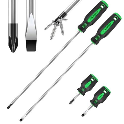 GURADESIGN 4-Piece 12" Long Screwdriver Set Slotted and Phillips, Long & Short Magnetic Screwdriver Set,Missing 2 Parts