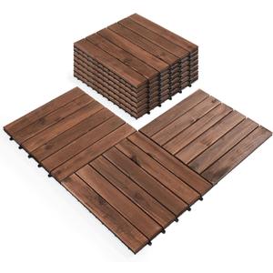 Pack of 10 Deck Tiles - 12"x12" Interlocking Natural Solid Acacia Wood for Outdoor & Indoor, Patio Garden, Balcony, Poolside - Brown Color