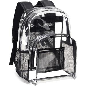 Vorspack Clear Backpack Heavy Duty PVC Transparent Backpack with Reinforced Strap Stitches & Large Capacity for College Workplace Security - Black