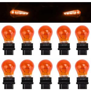 ecocstm 10 PCS 3157 Tail Light Bulb, Miniature 4157 Brake Light Bulb, Waterproof 3157 4157 Turn Signal Bulb, Automotive Side Marker Tail Light Replacement for Truck SUV Car (Amber)