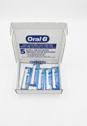 OralB CrossAction Electric Toothbrush Replacement Brush Heads, Black, 4 Count + 1 Sensitive White