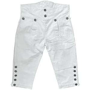 Mens Colonial Knee Breeches 18th Century Pants Fall Front Style Medium Denim Material, White  Mens Colonial Knee Breeches 18th Century Pants Fall Front Style Medium Denim Material, White