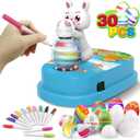 Easter Egg Decorating Kit with 30 Pcs Eggs and 12 Dying Markers Spinner, Easter Gifts for Kids Bunny Decorating Machine Craft Activities for Boys Girls (Blue)